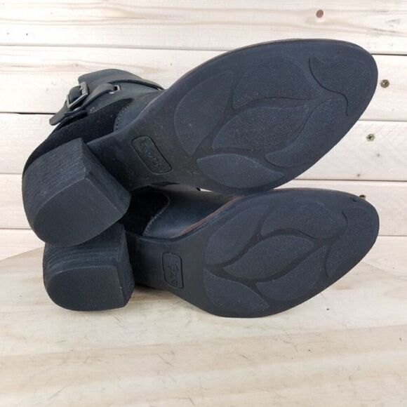 Korks 6.5 US  Black Leather Suede Contrast Stacked Heel Bootie Boot Back Zip NEW - Picture 5 of 12